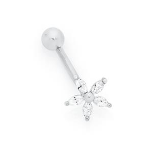 Silver CZ Flower Belly Bar