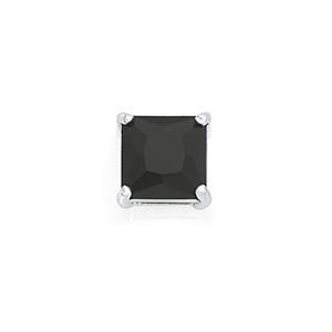 Silver Single Square Black CZ Stud Earring