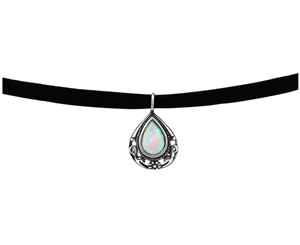 Silver Tear Drop Opal Fire Snow Choker Necklace