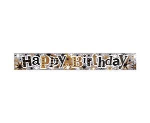 Simon Elvin Happy Birthday Holographic Foil Banner (Gold/Silver/Black) - SG14367