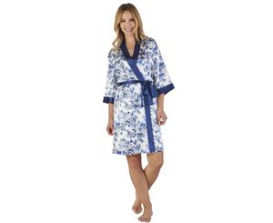 Slenderella GL2774 Floral Satin Floral Dressing Gown - Navy