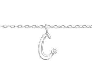 Sterling Silver Cubic Zirconia &quotC" Silver Anklet