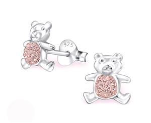 Sterling Silver Kids Bear Stud earrrings made with Swarovski Crystal