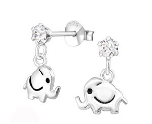 Sterling Silver Kids Hanging Elephant Studs made with Swarovski Crystal