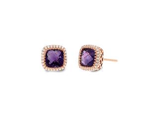 Sterling silver rose gold plated Amethyst & Cubic Zirconia earrings