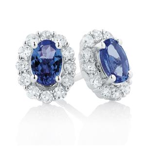 Stud Earrings with Tanzanite & 1/2 Carat TW of Diamonds in 10ct White Gold