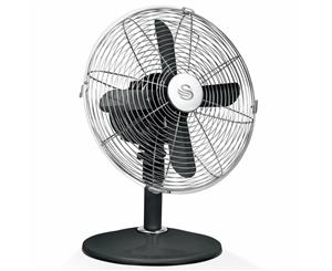 Swan 30cm Retro Desk 3Speed Summer Cooling Adjustable Air Oscillating Fan BLK