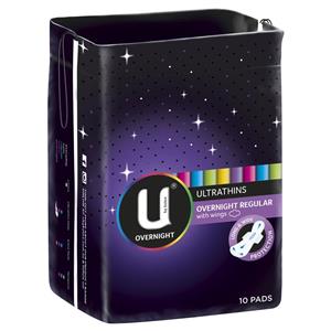 U by Kotex Ultrathin Overnight Regular with Wings Pads 10