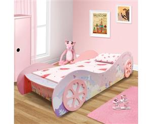 Unicorn Kids Children Girls Car Bed With Wheel In Pink High Gloss Finish