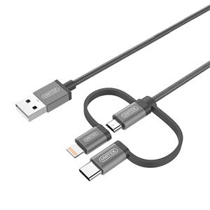 Unitek (Y-C4036A) 1M (Grey) 3-in-1 Lightning (MFI Certified)/Type-C/Micro USB Cable