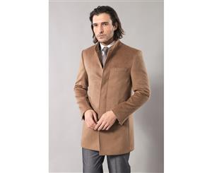 Wessi Slimfit Mandarin Collar Taba Long Coat