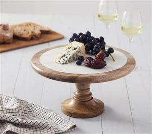 White Marble and Acacia wood Stem Cake Stand