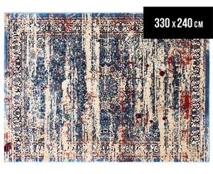 Yazmin 330x240cm Distressed Medallion Rug - Blue/Beige