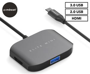 mbeat Elite Mini USB-C USB 3.0 USB 2.0 & HDMI Adapter - Space Grey