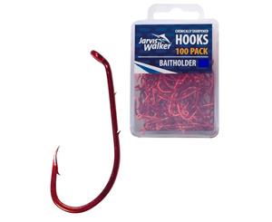 100 x Jarvis Walker Size 1/0 Baitholder Hooks - Red Chemically Sharpened Hooks