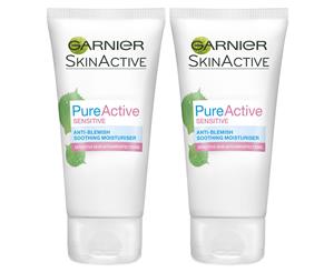 2 x Garnier PureActive Sensitive Anti-Blemish Soothing Moisturiser 50mL