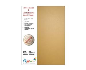20pce Watermark Certificate / Invitation Card Paper 250gsm A4 Acid Free - Gold