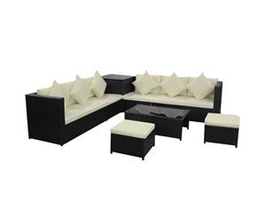 26 Pieces Garden Sofa Set Poly Rattan Black Outdoor Lounge Couch Table