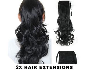 2Pcs High Grade Hair Ponytail Black 22" Ribbon Curl Pony Wavy Hair Extension 2X