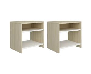 2x Bedside Cabinet White and Sonoma Oak Chipboard Bedroom End Table