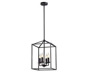 4-LT Industrial Vintage Square Cage Pendant Light Chandeliers Bronze