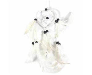 6.5cm White Heart Dream Catcher Hot White Web Design with Feathers and Beads - White