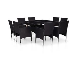 9 Piece Outdoor Dining Set Black Poly Rattan and Glass Patio Setting