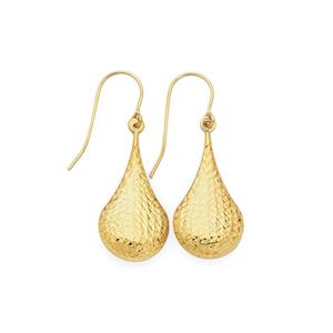 9ct Gold on Silver Diamond-cut Pear Drop Earrings