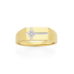 9ct Two Tone Gold Diamond Gents Ring