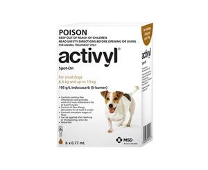 Activyl Dog 6.6-10kg Small Brown 6's Flea Treatment (A2778)