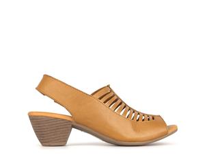 Airflex Ozzie Womens Casual Leather Laser-Cut Block Heel - Tan