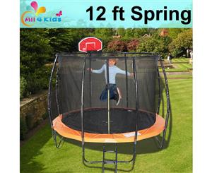 All 4 Kids 12 Ft Round Trampoline With Safety Net And Basket Ball Board