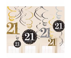 Amscan Gold Celebration 21St Birthday Swirl Decorations (Pack Of 12) (Multicoloured) - SG9892