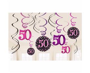 Amscan Sparkling Pink Celebration 50Th Birthday Swirl Decorations (Pack Of 12) (Black/Pink) - SG9881