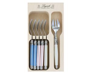 Andre Verd 6Pc Debutant SS Resin Handle Cake Fork Set Cornflower/Pink/White