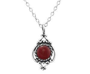 Antique Silver Necklace Genuine Red Onyx Pendant