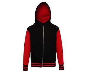 Awdis Hoods Childrens/Kids Urban Varsity Hoodie (Jet Black/ Fire Red) - RW5365