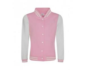 Awdis Womens/Ladies Girlie Varsity Jacket (Baby Pink/Arctic White) - PC2892