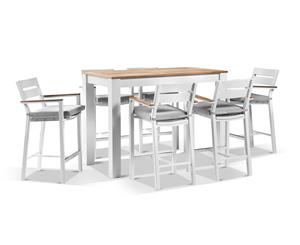 Balmoral 1.5M Aluminium Bar Table With 6 Capri Bar Stools - Outdoor Aluminium Dining Settings - White Aluminium