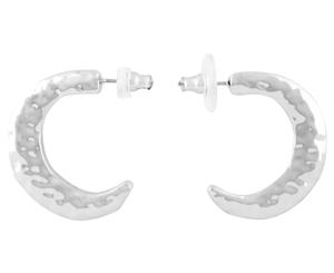 Barcs Battered Crescent Hoops Earrings - Silver