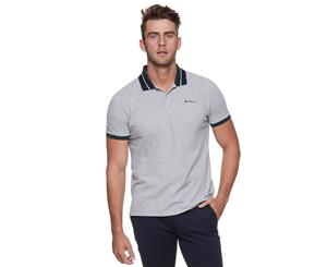 Ben Sherman Men's New Script Contrast Collar Polo Tee / T-Shirt / Tshirt - Aluminium