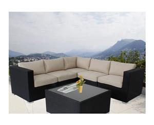 Black Ellana Outdoor Corner Lounge Suite With Dark Grey Cushion Cover