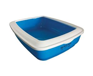 Blue Rectangle Cat Litter Tray for Adult Felines & Kitten (50x35x14cm) - Scream