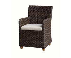 Blue Stone Outdoor Wicker Dining Arm Chair - Outdoor Wicker Chairs - Chestnut Brown/Latte cushion