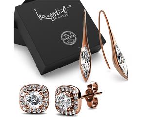 Boxed 2 Pairs 18K Rose Gold Earrings Set Embellished with Swarovski crystals