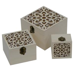 Boyle Plywood Square Boxes With Laser Cut Flowers - Set of 3