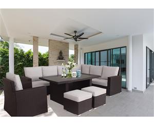 Brown Orlando 2-In-1 Outdoor Lounge Dining Setting With Dark Grey Cushion Cover