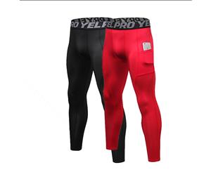 Catzon 2 Packs Men Compression Pants Sports Tights Leggings Base Layers Workout Running - Black & Red