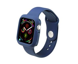 Catzon 2 in 1 Soft Silicone Watch Band For 40mm 44mm Apple Watch Watch Strap for iWatch 3 2 4 1-Deep Blue