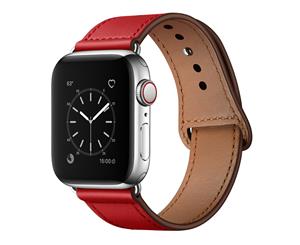 Catzon Watch Band Genuine Leather Loop 42mm 38mm Watchband For iWatch 44mm 40mm For Apple Watch 4/3/2/1 - Wine Red